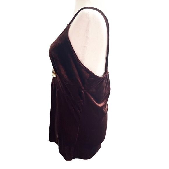 Vintage Tobacco Brown Velour Velvet Camisole Tank Top Gold Sequins Large - Picture 4 of 8